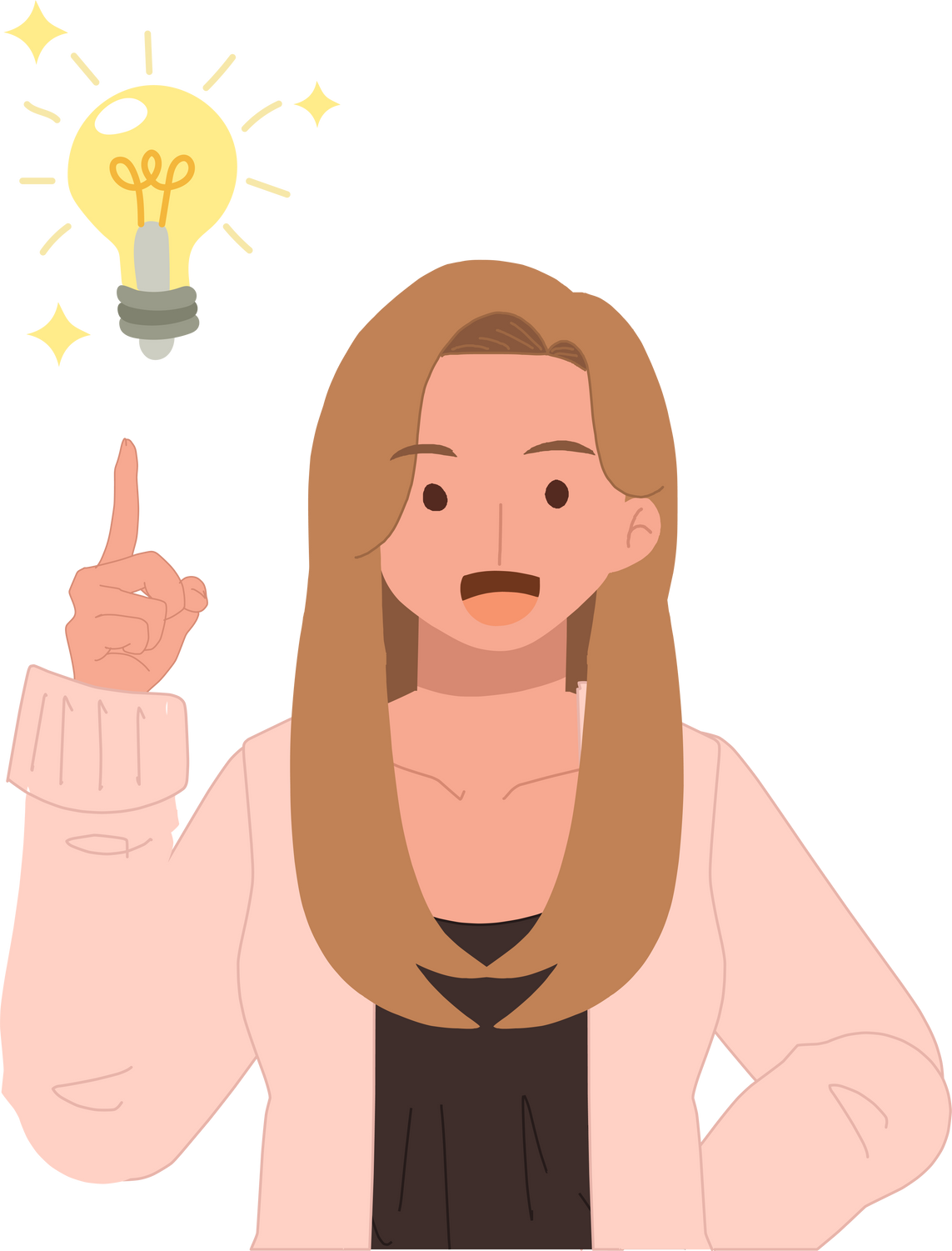 woman thinking about idea, solution or strategy planning,solve problem concept, cheerful woman got new idea lightbulb in her hand.